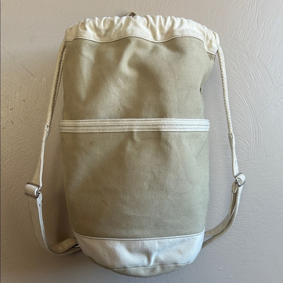 Unbranded Handbags - Sailor Ditty Unbranded Canvas Drawstring Bucket Backpack Beige & White. Nautical